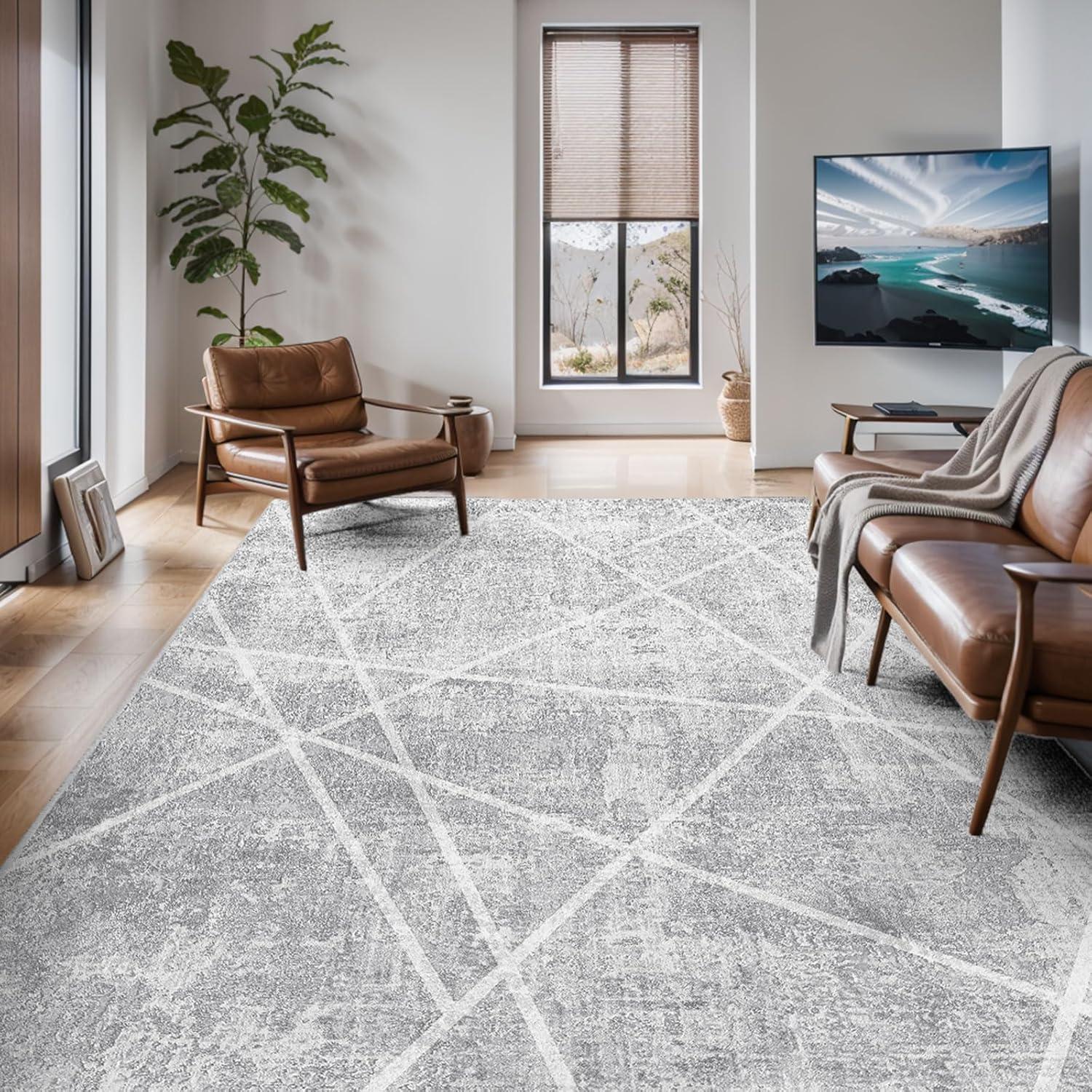 Teppich Moderner Anti-Rutsch Esszimmer 160x230 Groß Eisgrau waschbar
