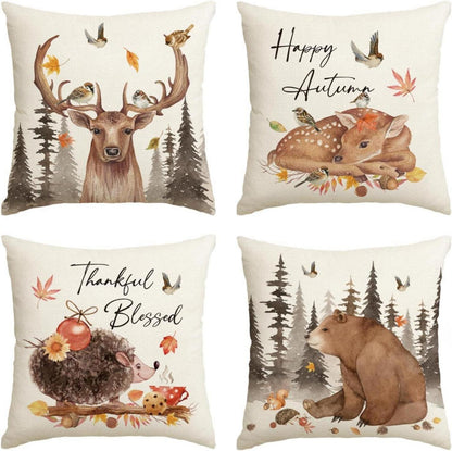 Herbst Kissenbezüge 4er Set Wildtiere Zierkissenbezug 40x40 cm