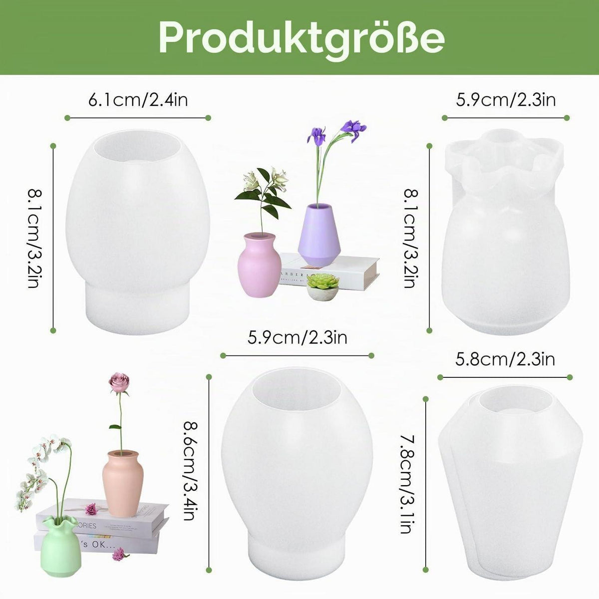 Silikonform Vase 4er Set – DIY Epoxidharz Gießform Vases