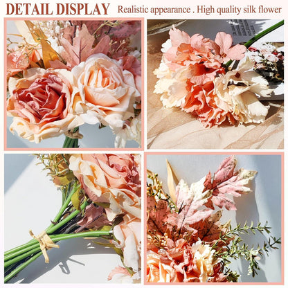 13 Stück Kunstblumen Herbst Dekozweige Rosa Brautstrauß Hochzeit