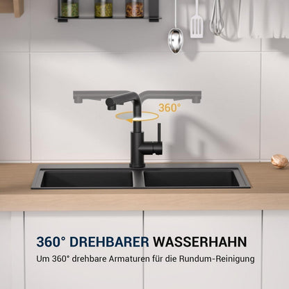 Küchenarmatur Schwarz mit Brause Ausziehbar, Niederdruck