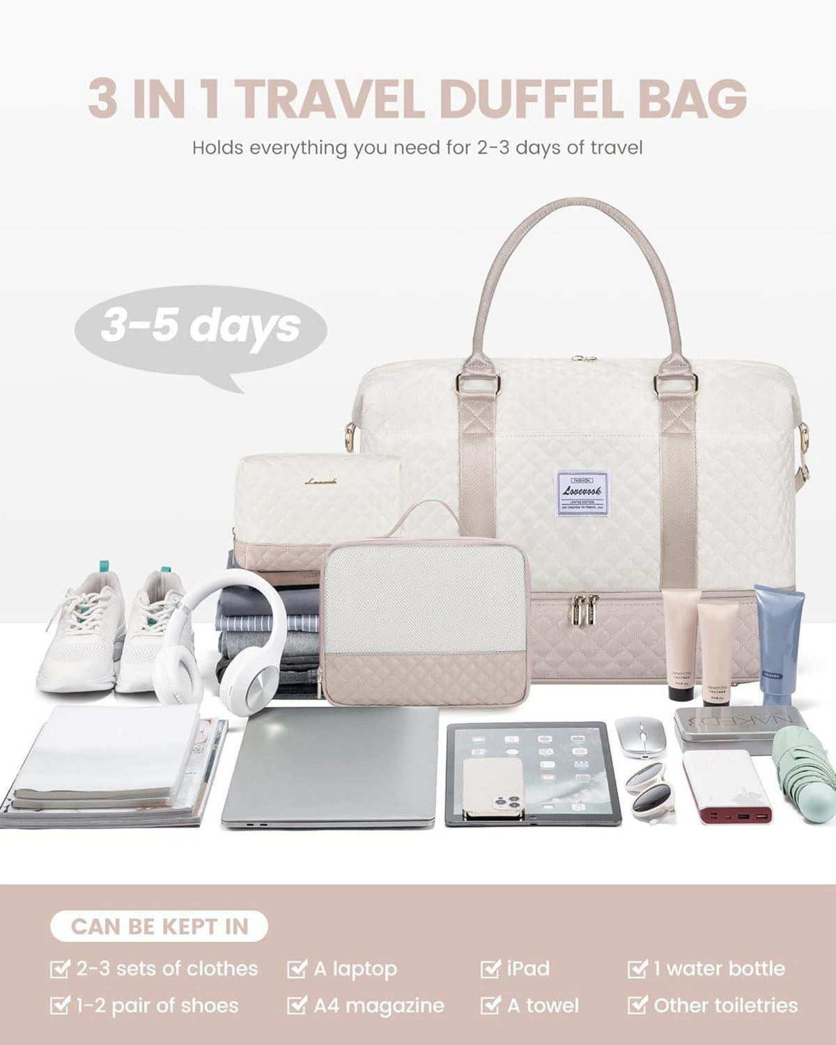 Große LOVEVOOK Reisetasche Damen Handgepäck Sporttasche Weekender Strandtasche