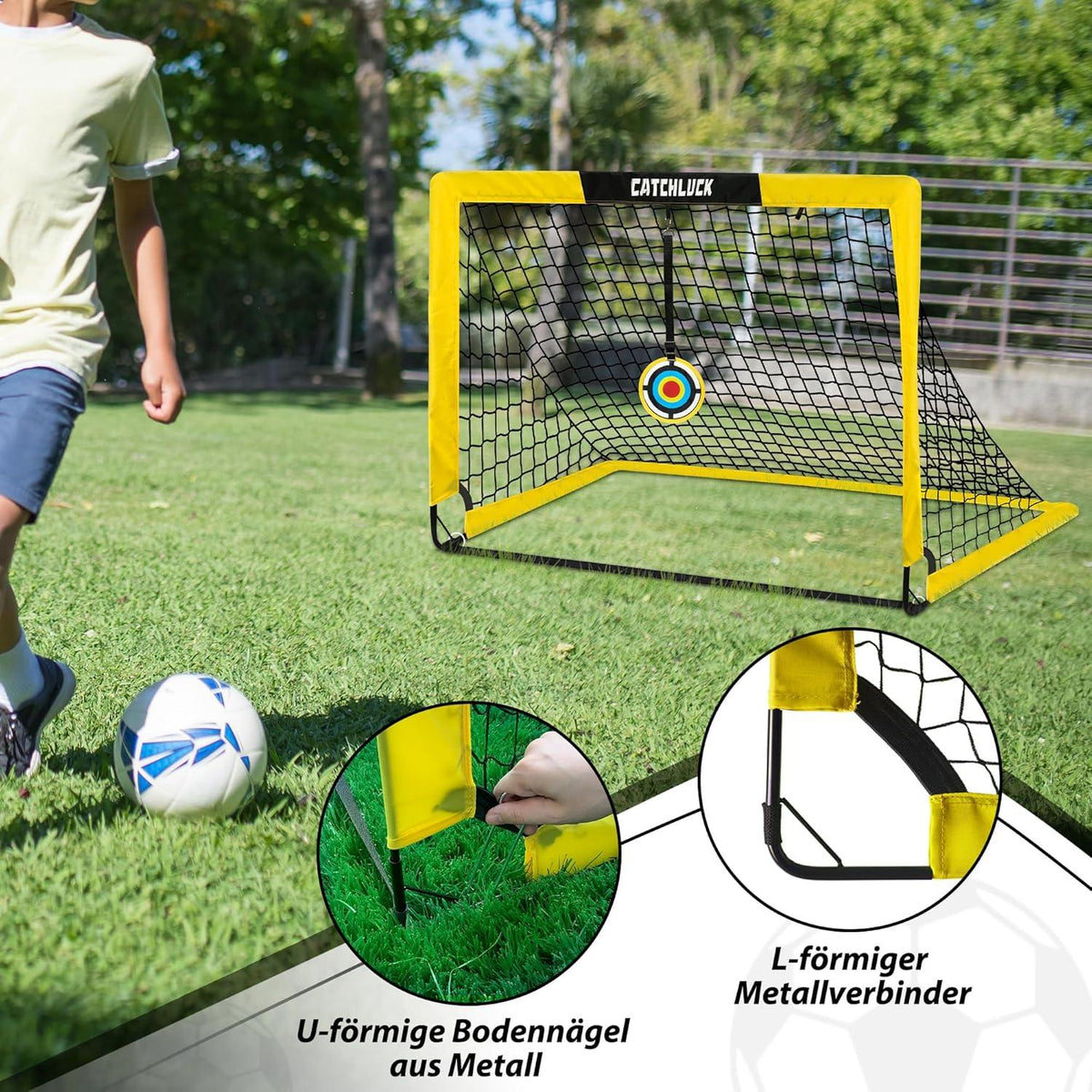 Kinder Fußballtor Set mit Ball, 6 Kegel, Tasche, 8 Nägel