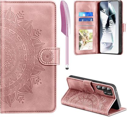 Handyhülle Samsung Galaxy S24 Ultra Flip Wallet PU Leder Rosa