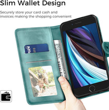 iPhone SE 2022/2020 Handyhülle Wallet Flip PU Leder Grün