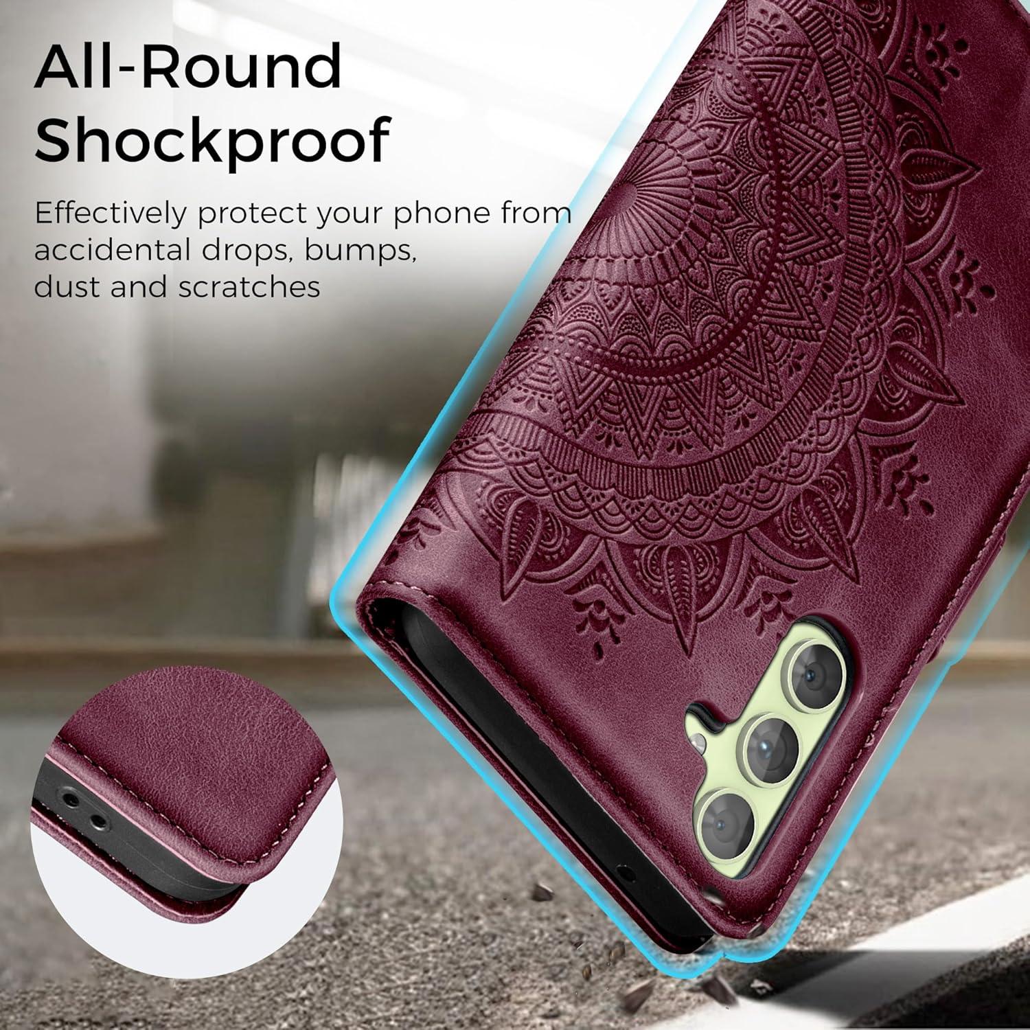 Samsung Galaxy A54 5G Lederhülle Flip Wallet Case Weinrot