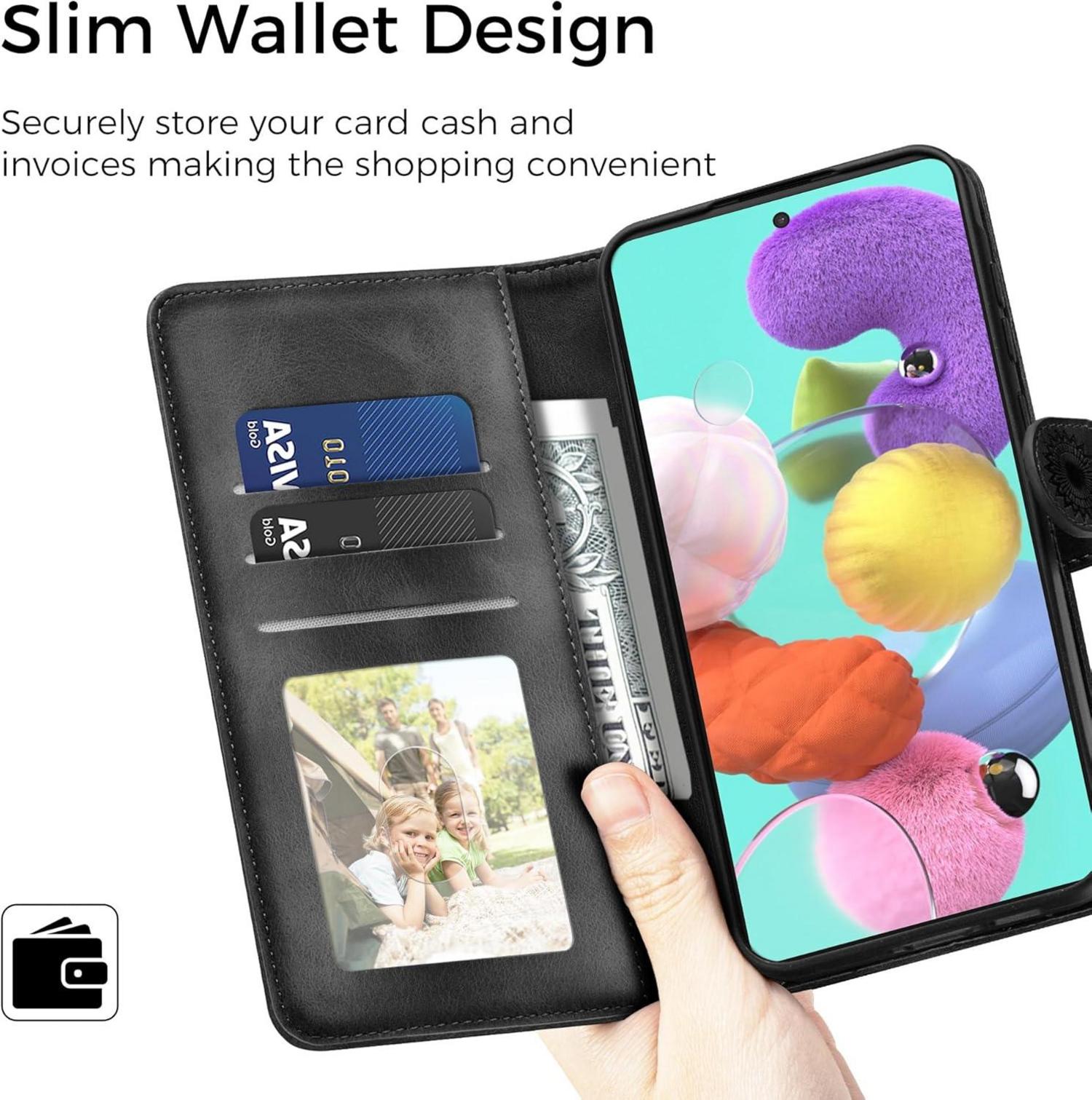 EASDNB Samsung Galaxy A51 Lederhülle Flip Wallet Schwarz