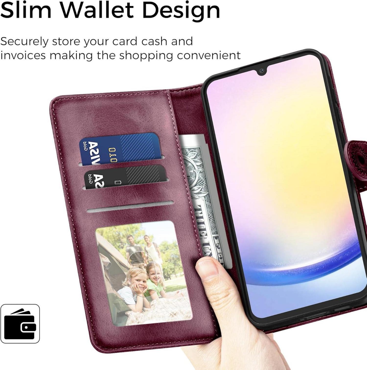 Lederhülle Samsung Galaxy A25 Flip Wallet PU Schutzhülle Weinrot
