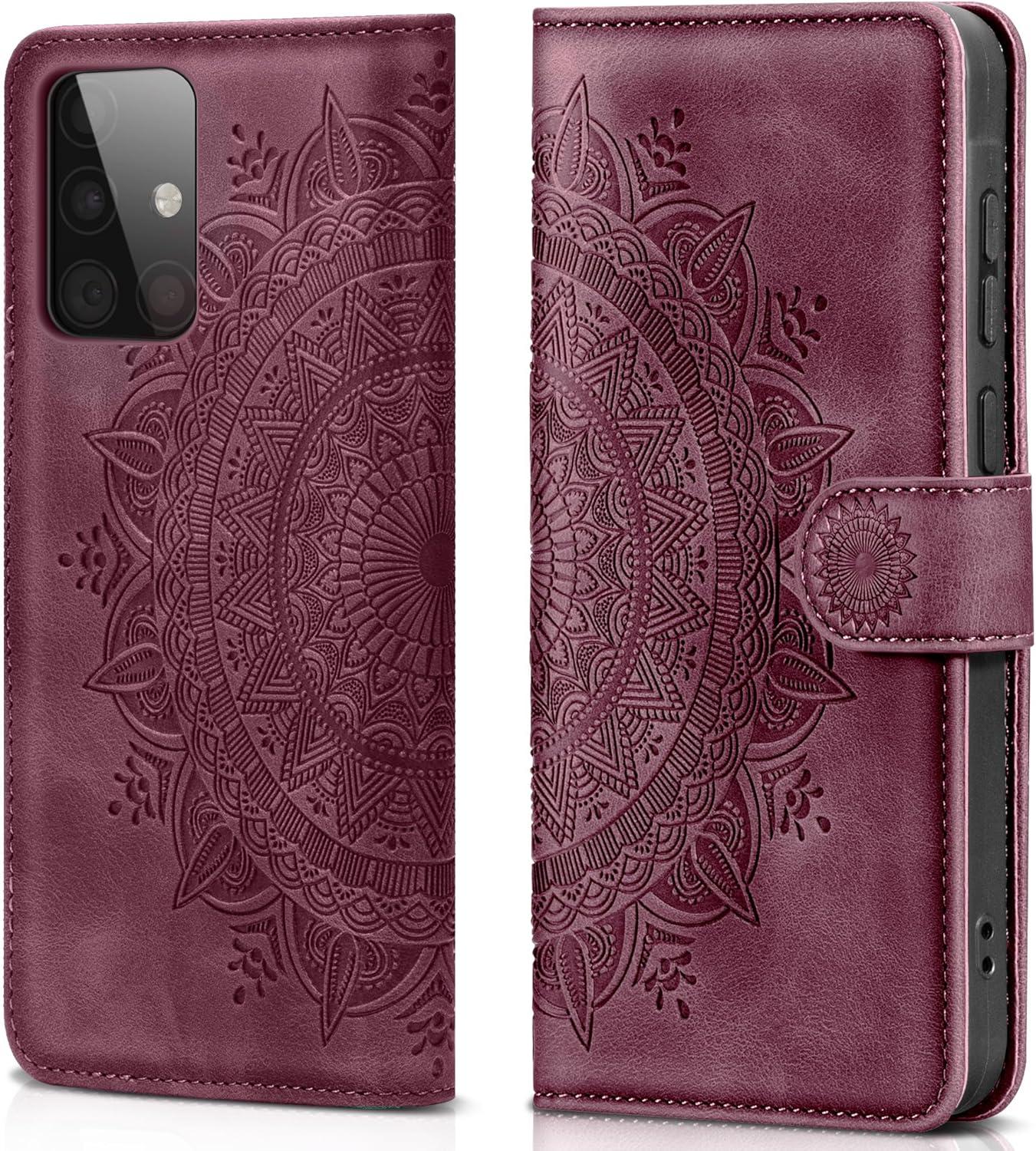 EASDNB Samsung Galaxy A51 Lederhülle Weinrot Flip Wallet Case Standfunktion