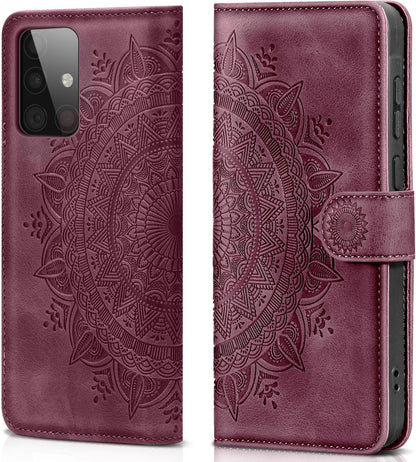 EASDNB Samsung Galaxy A51 Lederhülle Weinrot Flip Wallet Case Standfunktion