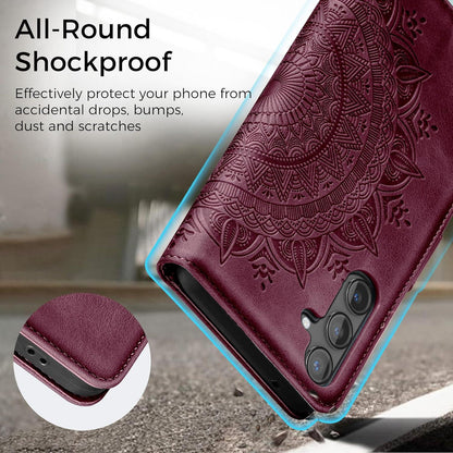 Samsung Galaxy S24 5G Hülle Weinrot Prägung Leder Wallet Case