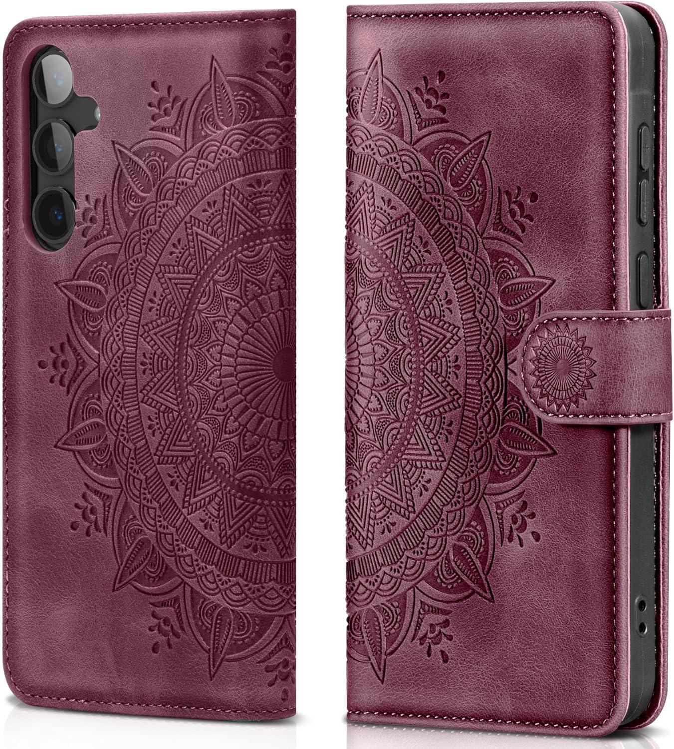 Samsung Galaxy S24 5G Lederhülle Flip Wallet Case Weinrot