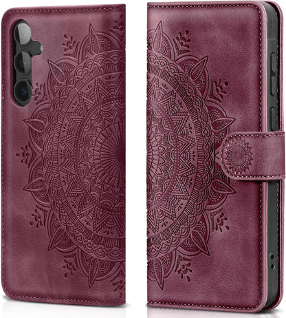 Samsung Galaxy S24 5G Lederhülle Flip Wallet Case Weinrot