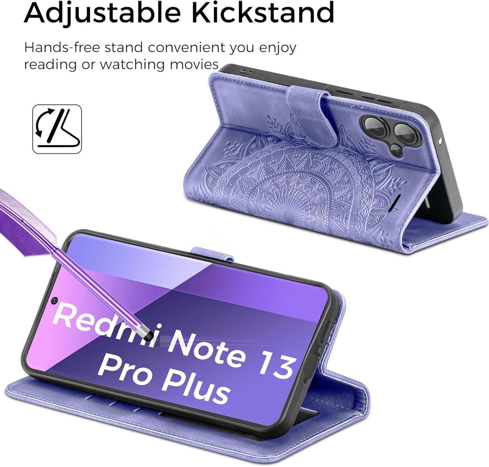 Handyhülle Xiaomi Redmi Note 13 Pro Plus 5G Lila Flip Wallet Case PU Leder