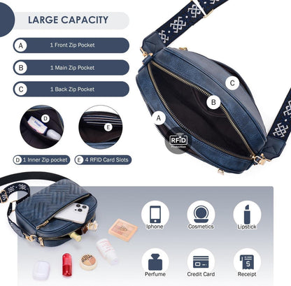 Damen Umhängetasche PU Leder Crossbody Bag Verstellbarer Gurt