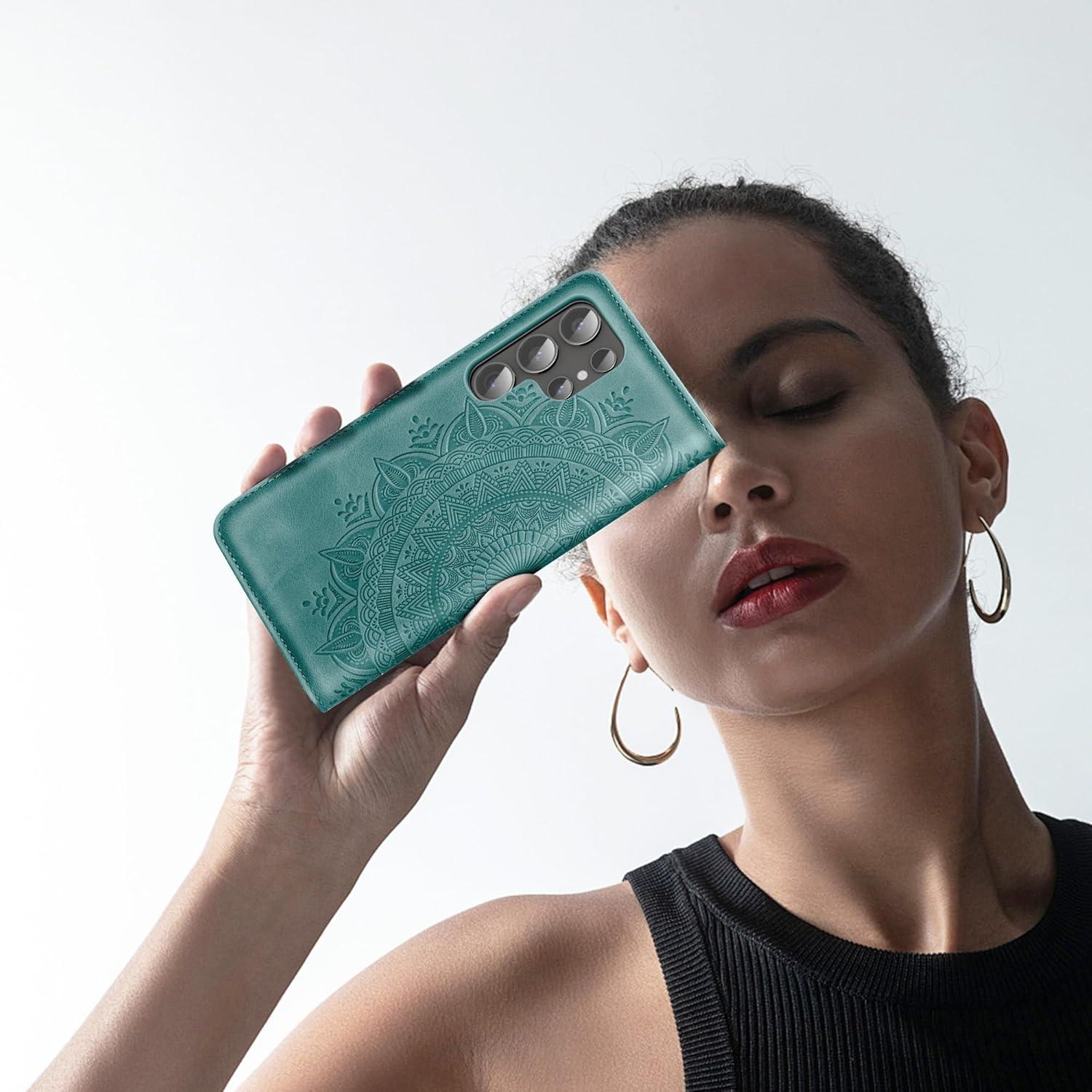 Samsung Galaxy S24 Ultra Handyhülle Wallet Flip Case PU Leder Grün