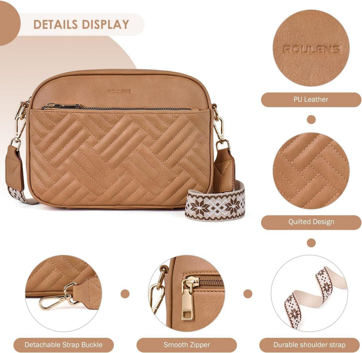 Roulens Damen Umhängetasche PU Leder Crossbody Bag RFID Schutz