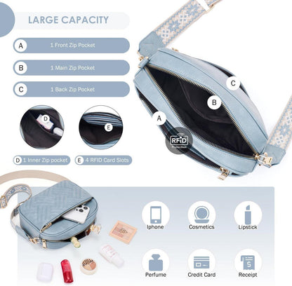 Damen Umhängetasche PU Leder Crossbody Bag RFID Schutz