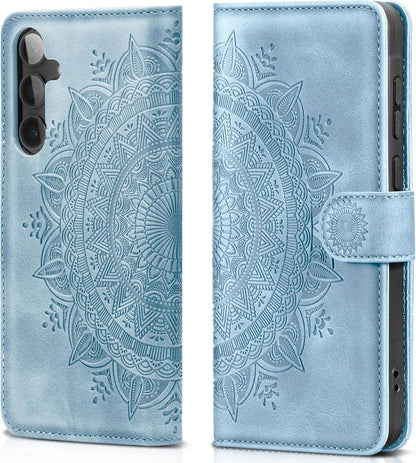 EASDNB Samsung Galaxy S24 5G Lederhülle Himmelblau - Wallet Case mit Standfunktion & Kartenfach