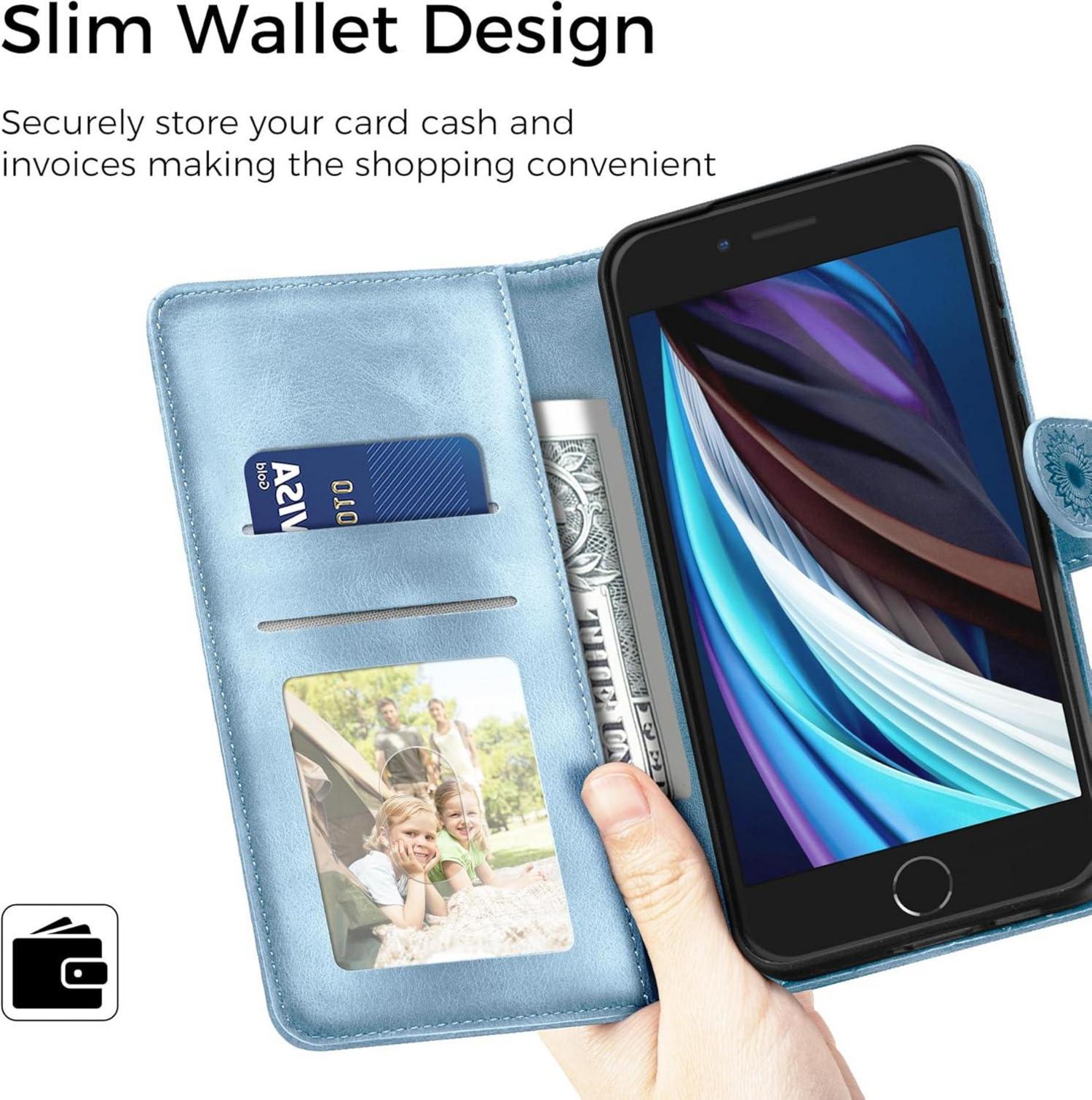iPhone SE 2022/2020 Handyhülle Himmelblau PU Leder Flip Case