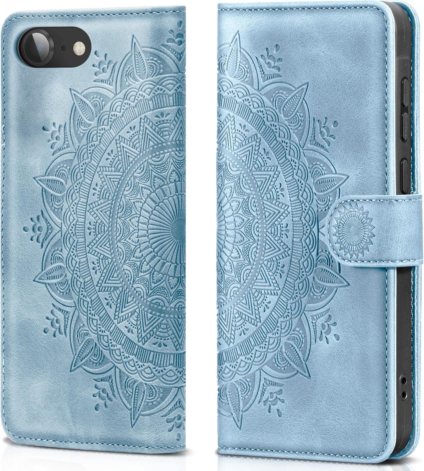 Handyhülle iPhone SE 2022/2020 7/8 Flip Leder Himmelblau