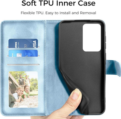 Lederhülle Samsung Galaxy A51 Flip Wallet Schutzhülle Himmelblau