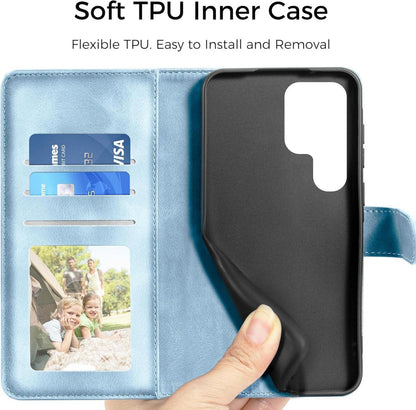 Samsung Galaxy S24 Ultra Handyhülle Flip Wallet PU Leder Tasche Case Himmelblau
