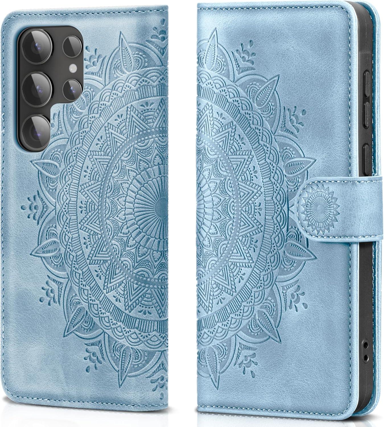 Samsung Galaxy S24 Ultra Handyhülle Wallet Flip Case PU Leder Himmelblau