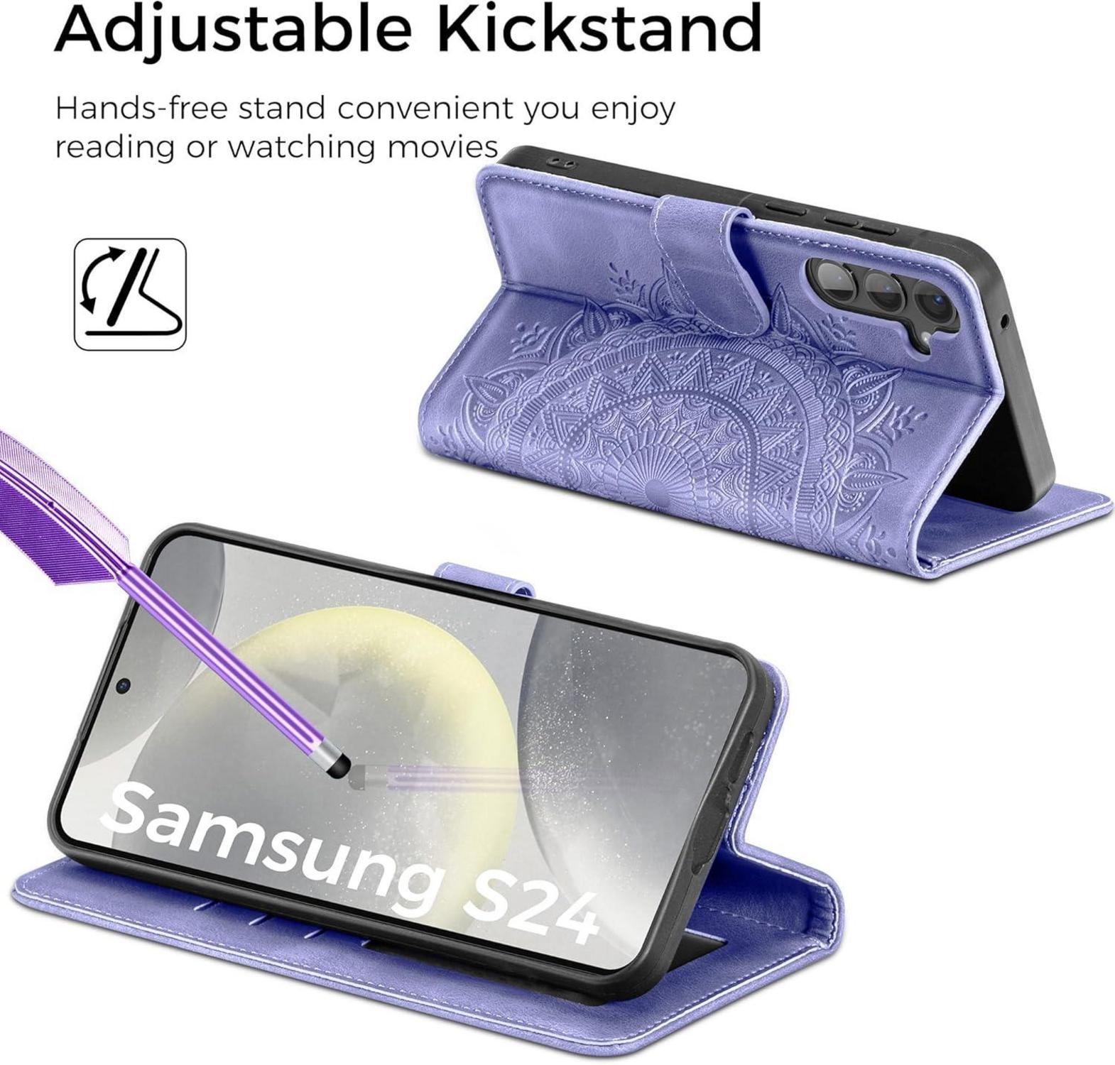 Samsung Galaxy S24 5G Lederhülle Wallet Case Prägung Standfunktion - Lila