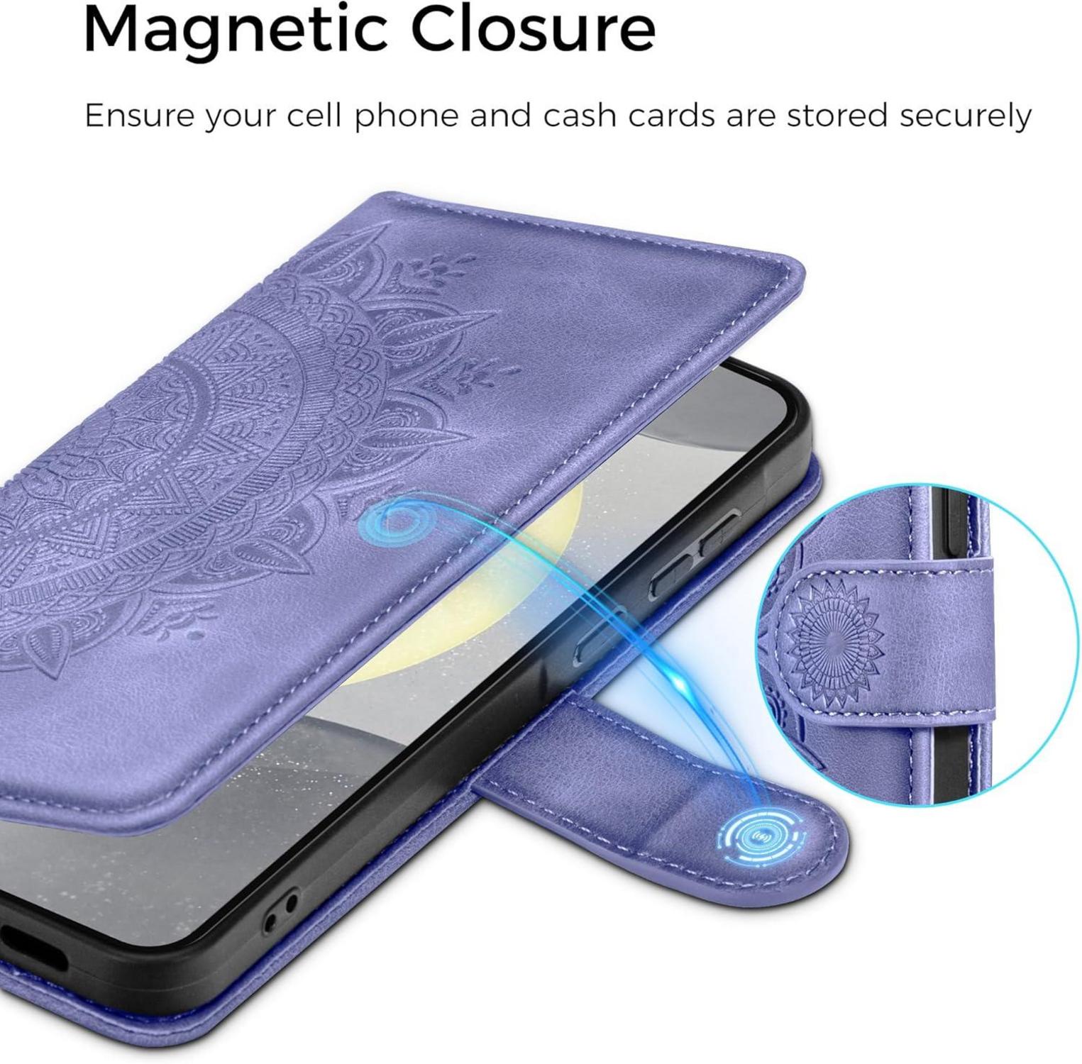Samsung Galaxy S24 5G Lederhülle Flip Wallet PU Case Standfunktion Lila