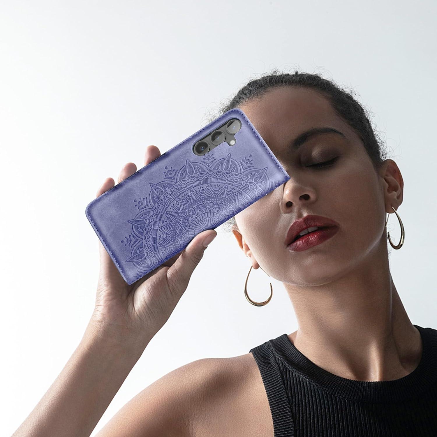 Samsung Galaxy S24 5G Lederhülle Flip Wallet PU Case Standfunktion Lila