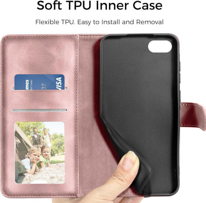 Handyhülle iPhone SE 2022/2020 7 8 Leder PU Flip Tasche Rosa