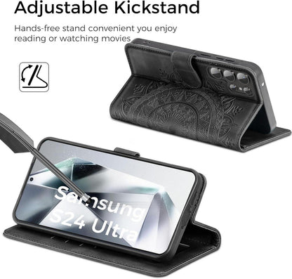 Schwarze PU-Leder Handyhülle für Samsung S24 Ultra Flip Wallet Case