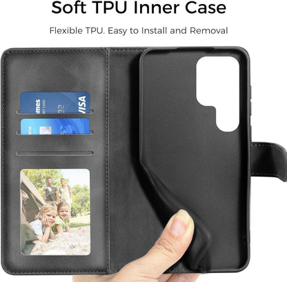 Samsung Galaxy S24 Ultra Handyhülle Wallet PU Leder Schwarz Standfunktion