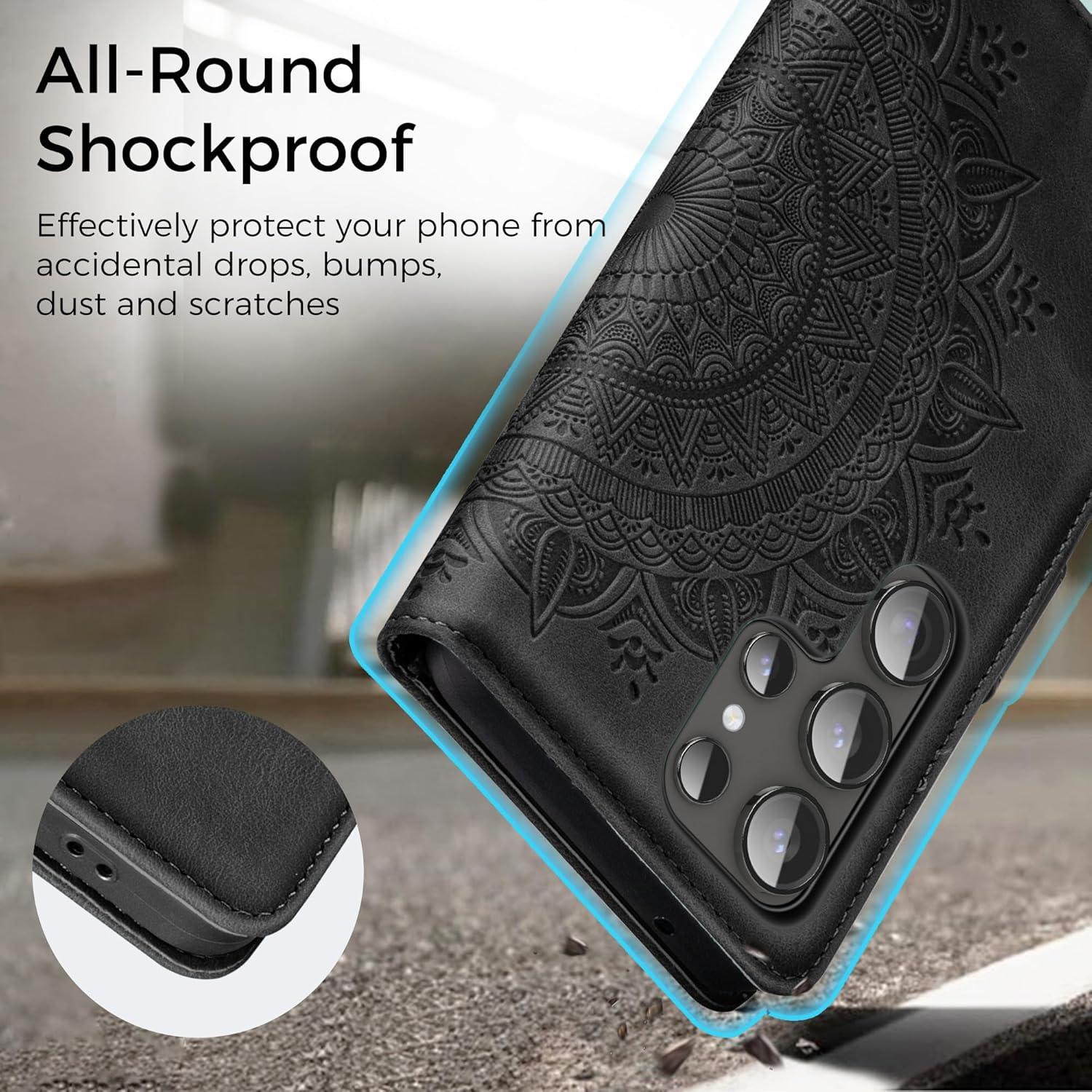 Handyhülle Samsung Galaxy S24 Ultra PU Leder Flip Wallet Schwarz