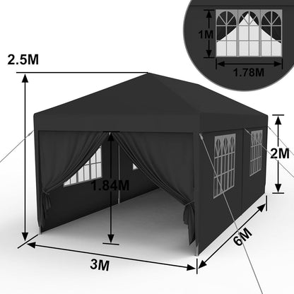 3x6m Pavillon Wasserdicht & Stabil – Garten- & Partyzelt Anthrazit