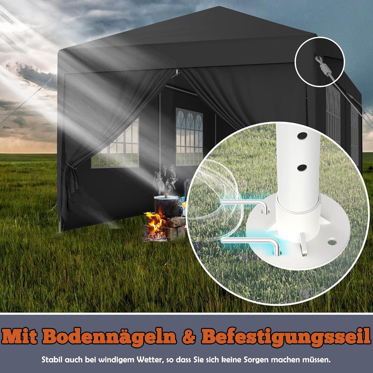 3x6m Pavillon Wasserdicht & Stabil – Garten- & Partyzelt Anthrazit