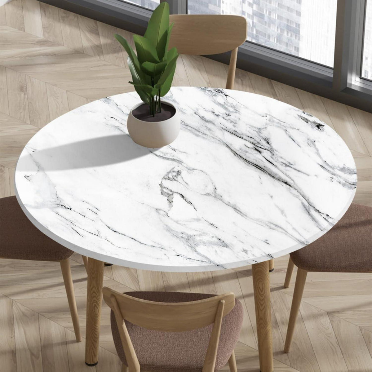 Runde Tischdecke abwaschbar 80cm – Elastisch, Marmoroptik