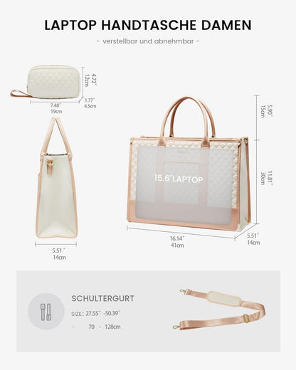 Damen Laptoptasche 15,6 Zoll beige wasserdicht mit Schulterriemen