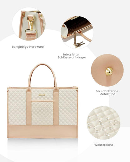 Laptoptasche Damen 15,6 Zoll Wasserdicht Beige Aktentasche Uni Büro