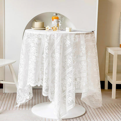 Weiße Spitze Tischdecke Rechteckig Boho Blumenstickerei