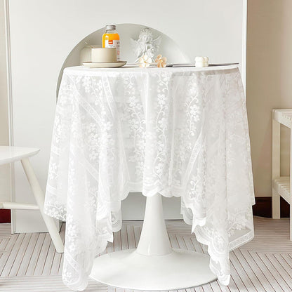 Weiße Spitze Tischdecke Rechteckig Boho Blumenstickerei
