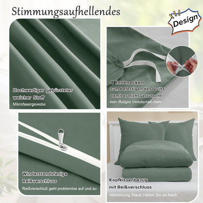 Bettwäsche Set Mikrofaser Salbei Grün 135x200 cm (2er