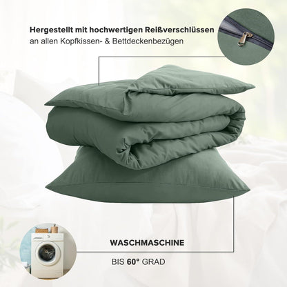 Bettwäsche 135x200 Mikrofaser Salbei Grün - 2 teilig Kuschelig weich