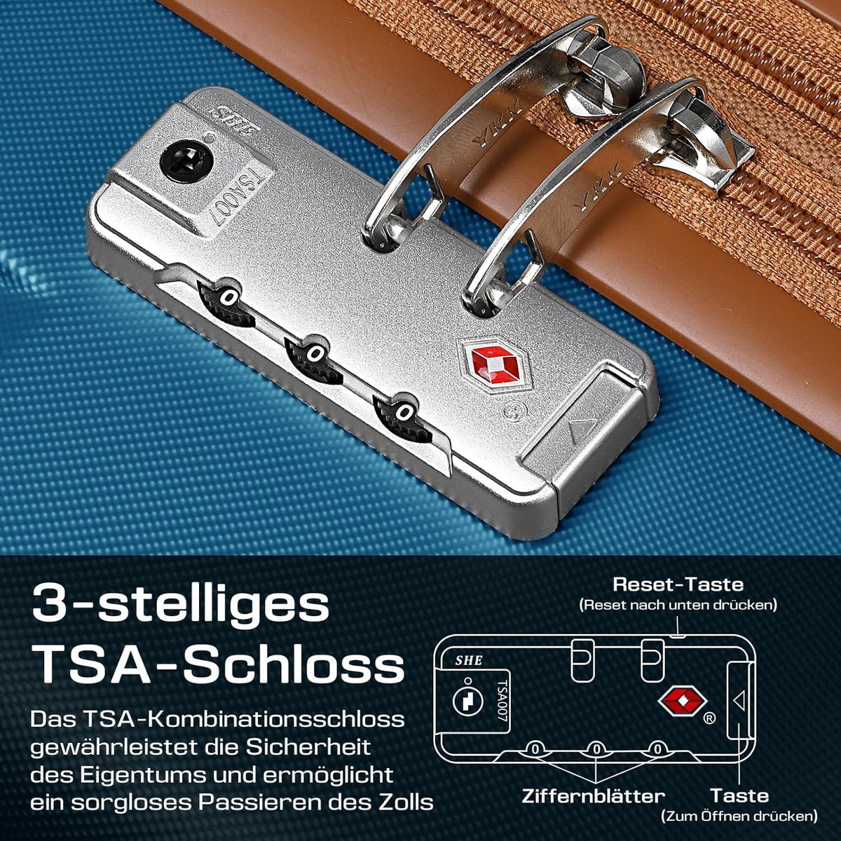 Kofferset ABS Hartschalen Trolley 5tlg Rollen TSA-Schloss Blau