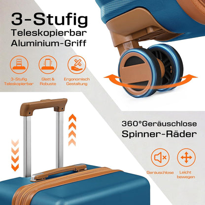 Joyway Kofferset 5-teilig ABS Hartschalen Trolley mit 4 Rollen TSA-Schloss Blau