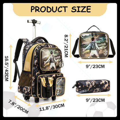 Kinder Trolley Rucksack mit Fußball Design – Schultasche mit Rollen