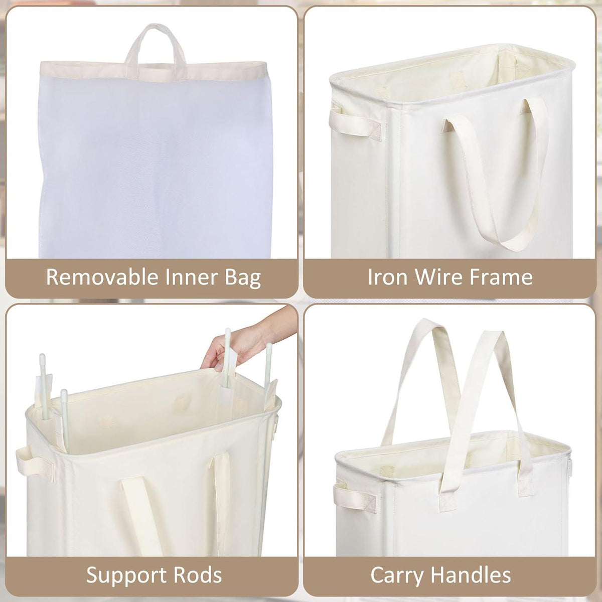 Wäschekorb 75L Beige mit herausnehmbarer Innentasche