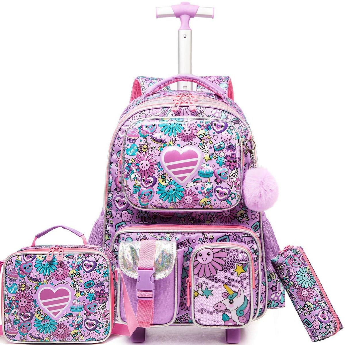 Schulranzen Trolley Mädchen Rosa Herz – Kinder Rucksack mit Rollen