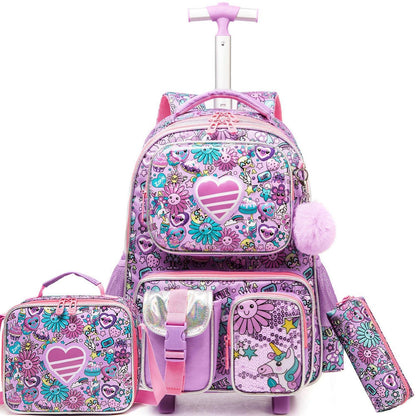 Schulranzen Trolley Mädchen Rosa Herz – Kinder Rucksack mit Rollen